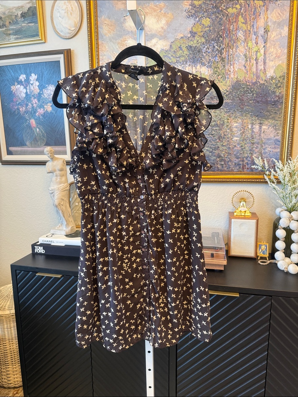 Timing Black Mini Dress with Cream Star Print
